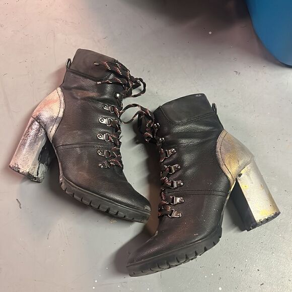 Size 9 Black Custom Hydro Dipped Black Ankle Booties - Picture 2 of 5